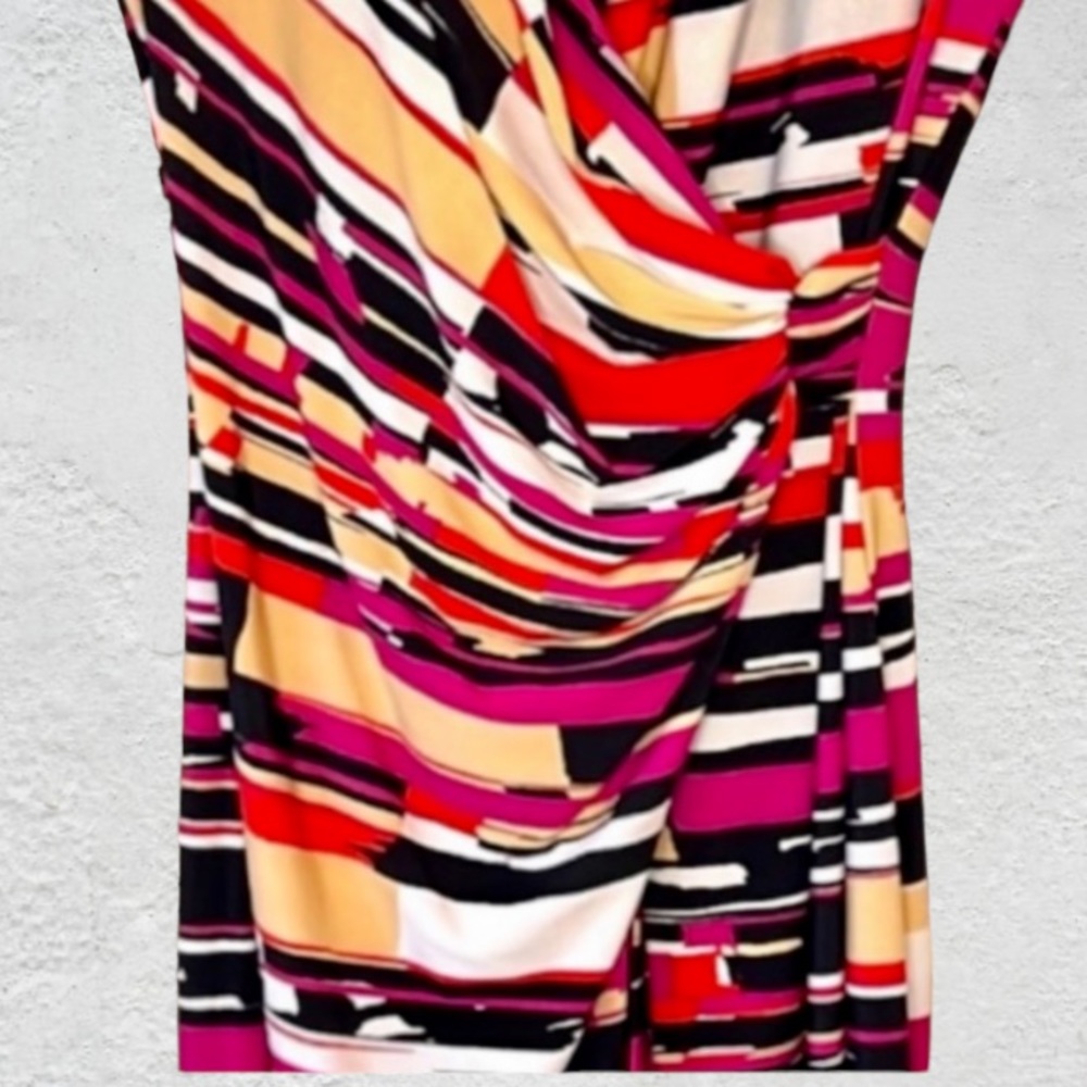 Muse Abstract Print V Neck Faux Wrap Ruched Dress - Picture 10 of 16